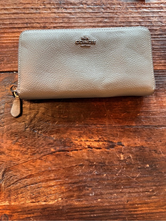 Coach Handbags - Coach Leather Zip Around Wallet Taupe Gray Pebbled Leather Long Wallet